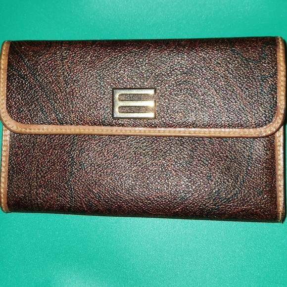 Etro Brown Textured Wallet with Gold Accent - Picture 1 of 5